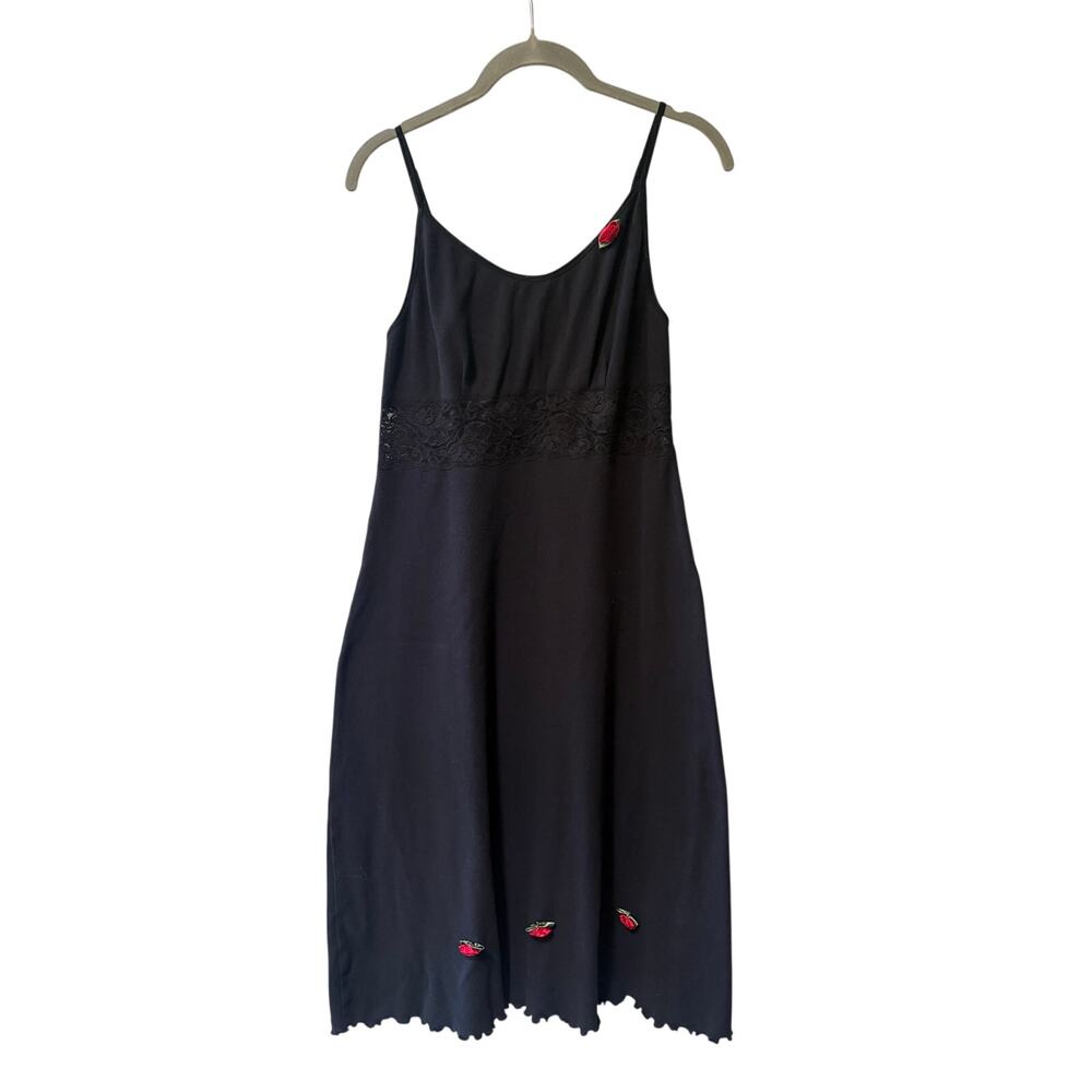 Vintage Vanity Fair Medium Ribbed Slip Scalloped Hem Rose Whimsigoth Dress